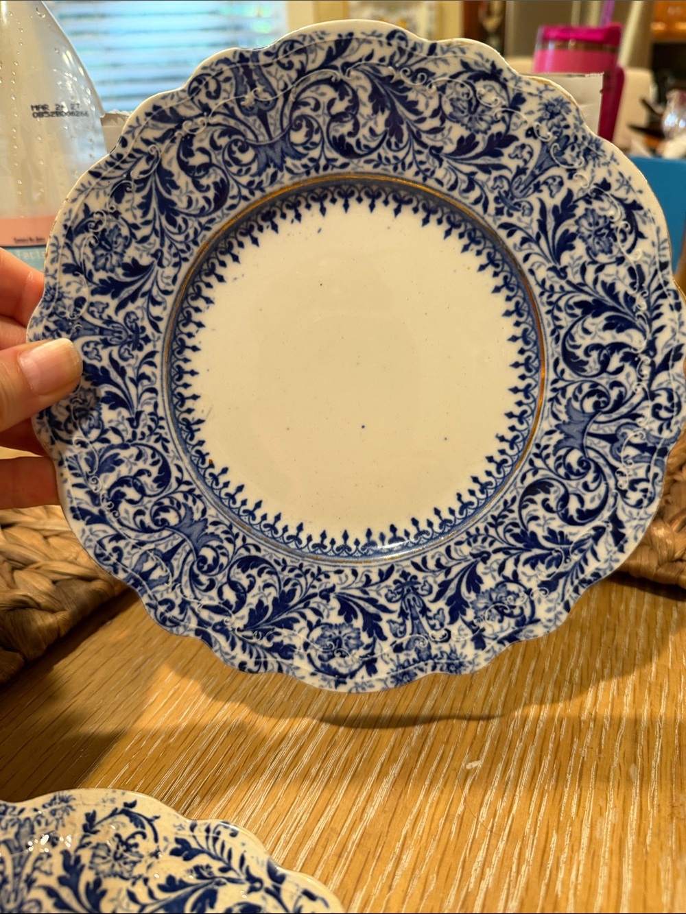 Burmese Two Blue & White Floral Semi Porcelain Salad Plates.